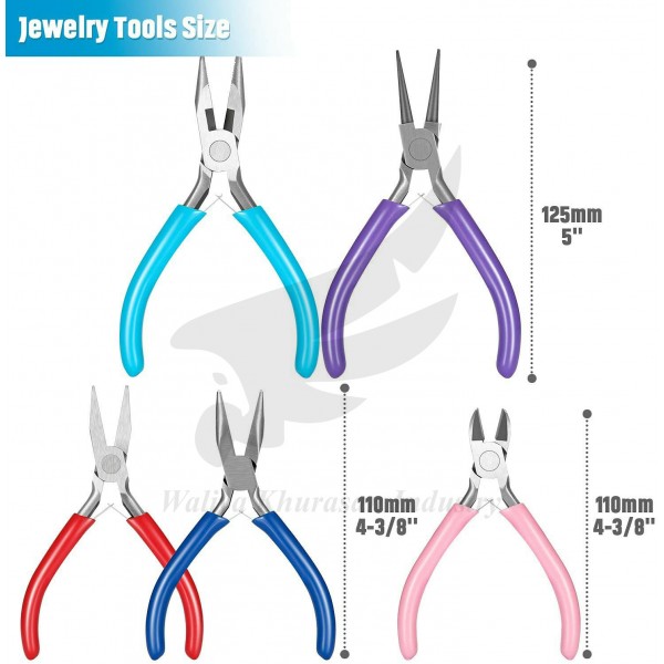 5 PIECES JEWELRY MAKING PLIERS SET WITH DIFFERENT DIPS