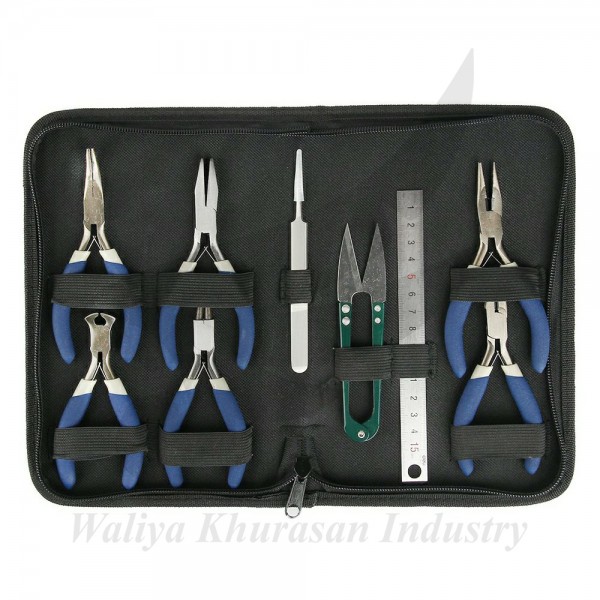 9 PCS JEWELLERY MAKING BEADS MINI PLIERS TOOLS SET WIRE CUTTERS KIT LONG ROUND FLAT NOSE
