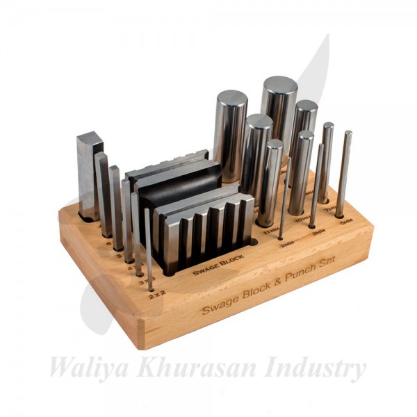 SWAGE BLOCK AND PUNCH SET WITH WOOD STAND