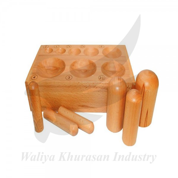 WOODEN SET OF 6 DOME PUNCHES AND DOMING DAPPING BLOCK