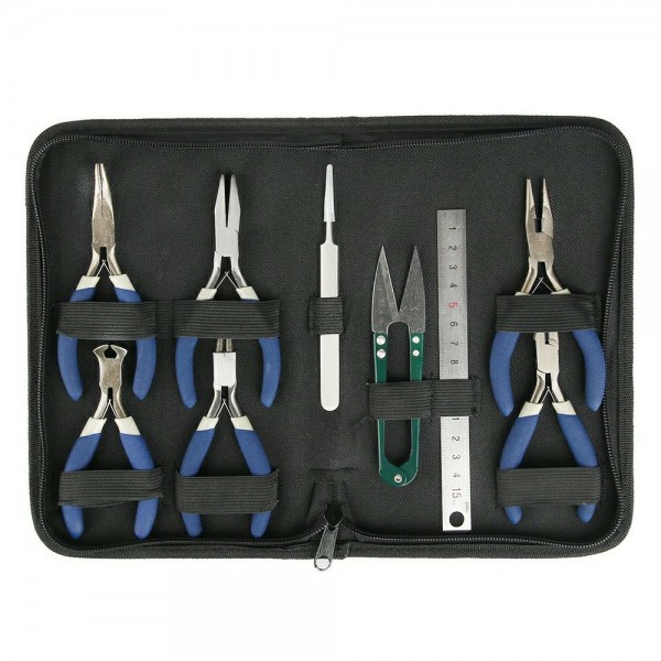 9 PCS JEWELLERY MAKING BEADS MINI PLIERS TOOLS SET WIRE CUTTERS KIT LONG ROUND FLAT NOSE