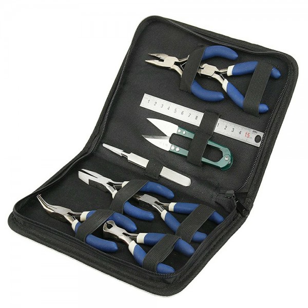 9 PCS JEWELLERY MAKING BEADS MINI PLIERS TOOLS SET WIRE CUTTERS KIT LONG ROUND FLAT NOSE