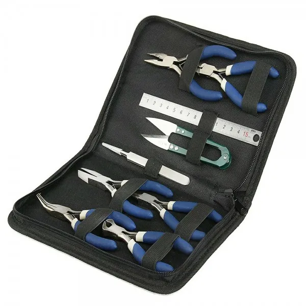 9 PCS JEWELLERY MAKING BEADS MINI PLIERS TOOLS SET WIRE CUTTERS KIT LONG ROUND FLAT NOSE