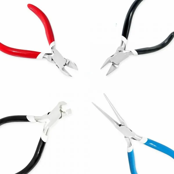 SET OF 4 DIAGONAL FLUSH CUTTER END CUTTER SLIMLINE CUTTER AND LONG CHAIN NOSE PLIERS JEWELLERY MAKING TOOLS