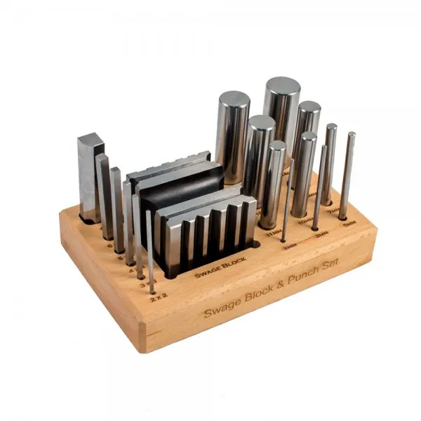 SWAGE BLOCK AND PUNCH SET WITH WOOD STAND