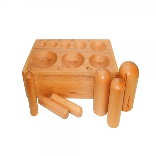 WOODEN SET OF 6 DOME PUNCHES AND DOMING DAPPING BLOCK
